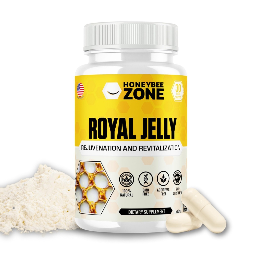 Capsules Royal Jelly – 500 mg d'énergie, supplément Glowing Skin et Brain Booster.