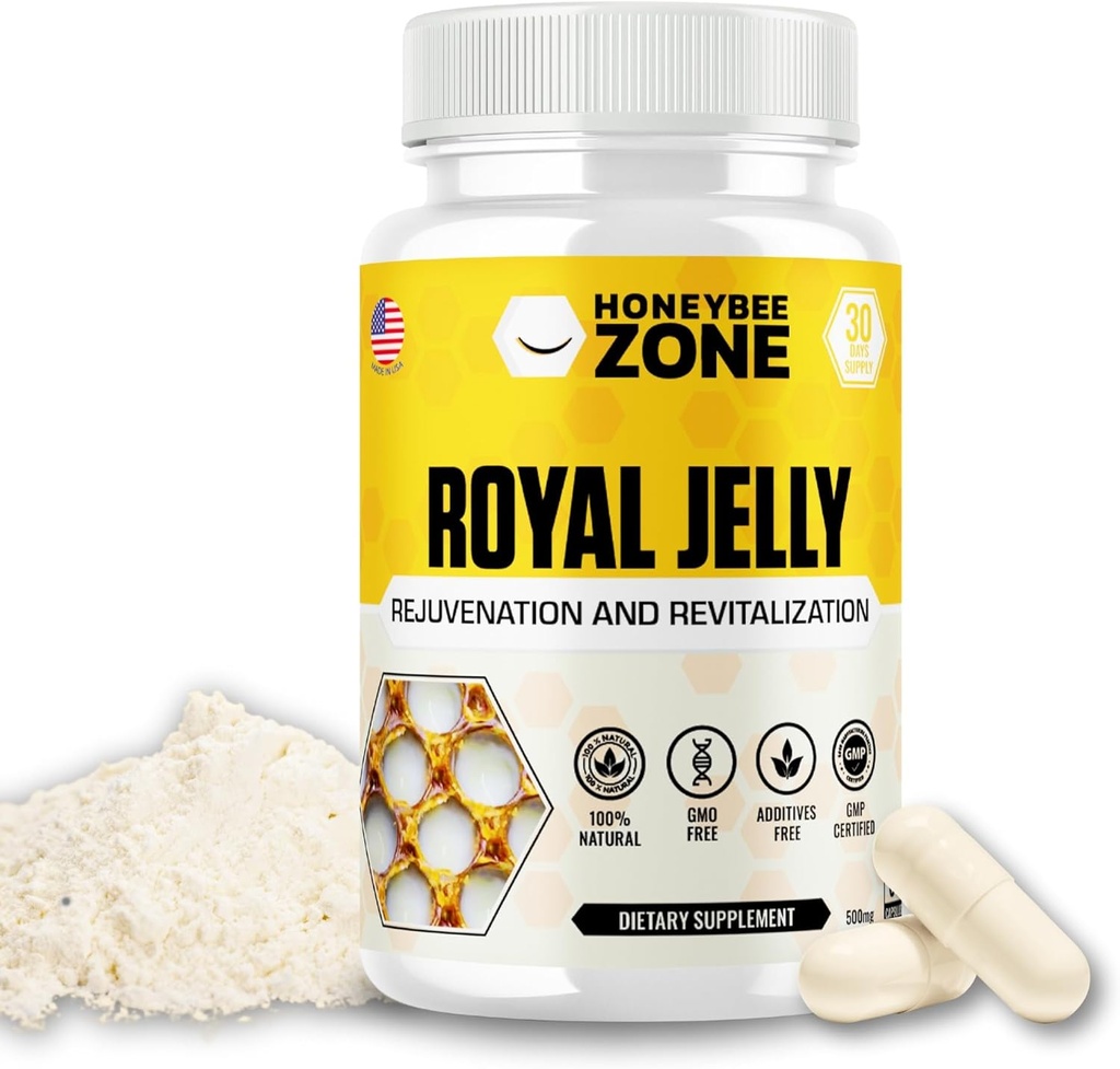 Capsules Royal Jelly – 500 mg d'énergie, supplément Glowing Skin et Brain Booster.
