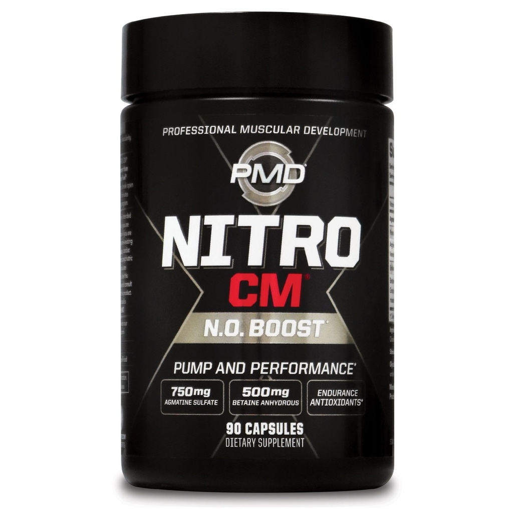 PMD Sports Nitro cm - Oxyde nitrique avec supplément de préentraînement Agmatine - Préentraînement de croissance musculaire avec L Arginine - Boost d'endurance pour l'exercice dur, l'entraînement et la musculation - 90 capsules