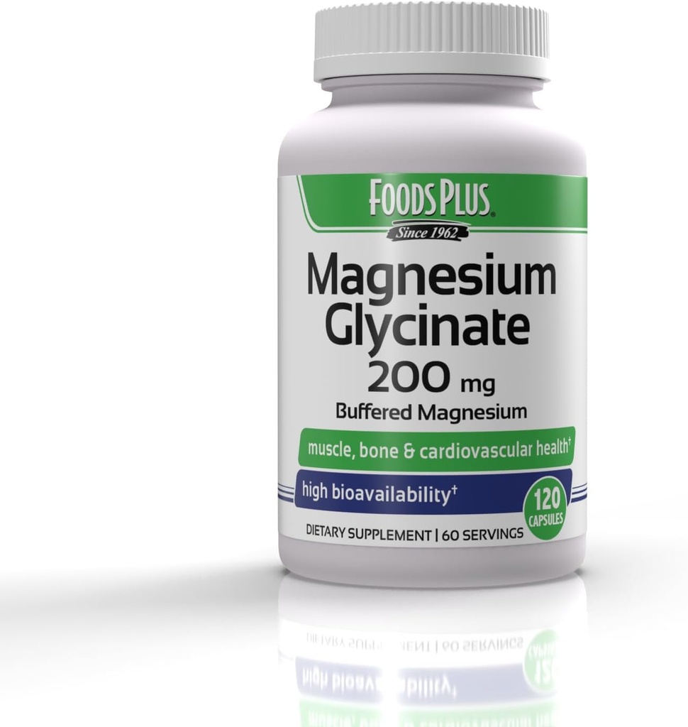 Glycinat de magnésium 200 mg par portion, santé musculaire et cardiovasculaire, magnésium buffered, santé et métabolisme nutritif, biodisponibilité élevée, 60 portions