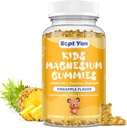 Gommies de magnésium pour les enfants - Supplément de citrate de magnésium avec vitamine B6, L-théanine, camomille et baume de citron - Magnésium calme pour les enfants et les adultes Sommeil, Relaxation, Arôme d'ananas 60 Gommies