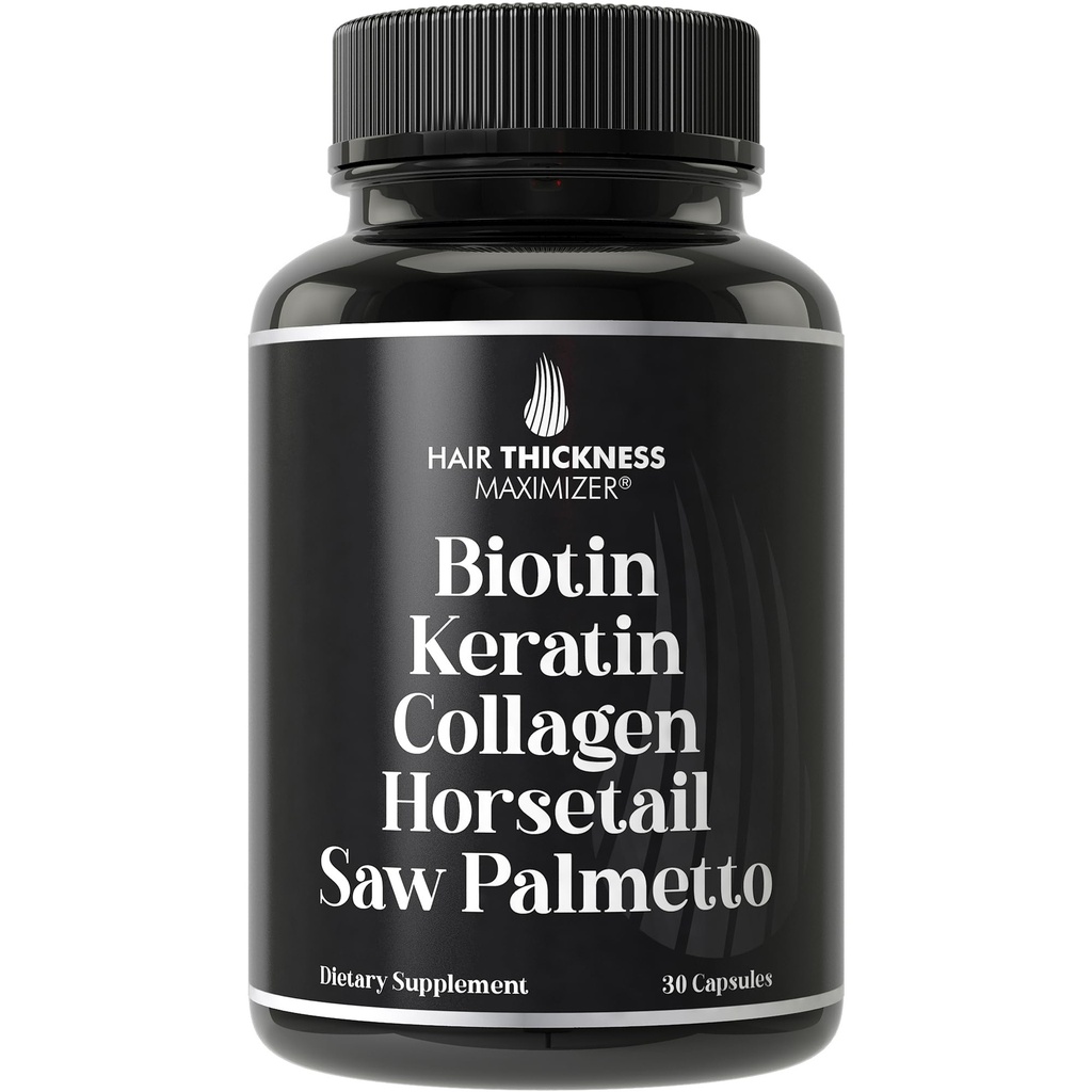 Biotine (5000mcg), Kératine, Collagène, Cavalier, Saw Palmetto – Supplément de croissance capillaire 5-en-1 et vitamines pour les femmes et les hommes, Capsules de blocage DHT pour la minceur - Vitamines de croissance capillaire