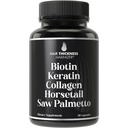 Biotine (5000mcg), Kératine, Collagène, Cavalier, Saw Palmetto – Supplément de croissance capillaire 5-en-1 et vitamines pour les femmes et les hommes, Capsules de blocage DHT pour la minceur - Vitamines de croissance capillaire