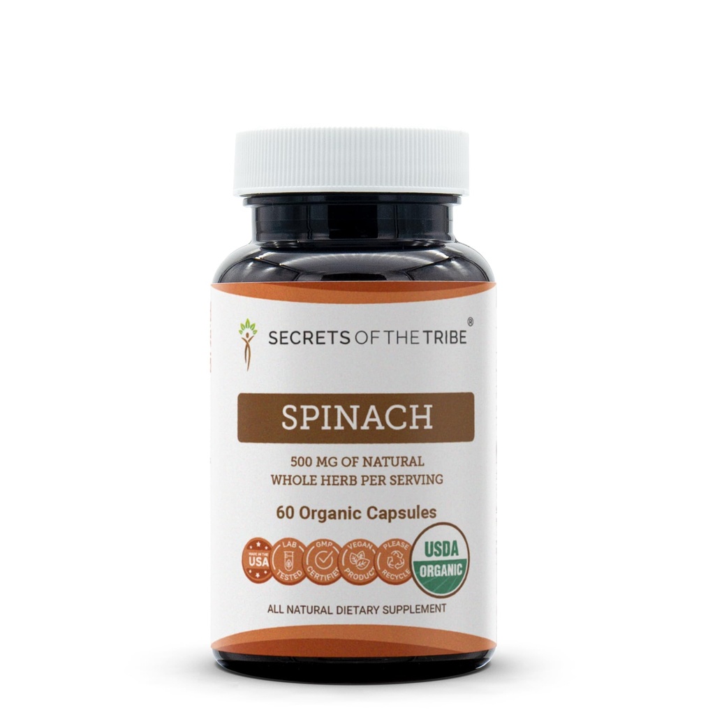 Secrets of the Tribe Spinach 60 Capsules, 500 mg, USDA Organic Spinach (Spinacia oleracea) Dried Leaf (60 Capsules)