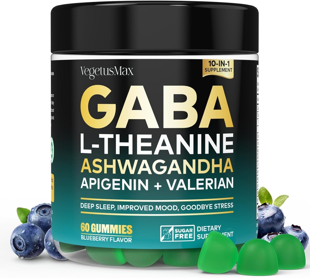 Gommies GABA L-Theanine, Gommies Calmes sans sucre avec L-Theanine, Ashwagandha, Root Valérien,Magnésium.