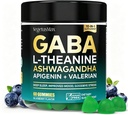 GABA Gummies 500mg Sugar-Free Calm Gummies with L Theanine, Ashwagandha, Magnesium, Vitamins D3, B6, Melatonin-Free for Calm, Mood, Zzz, GABA Supplement for Adult, Blueberry Flavor, 60 Count