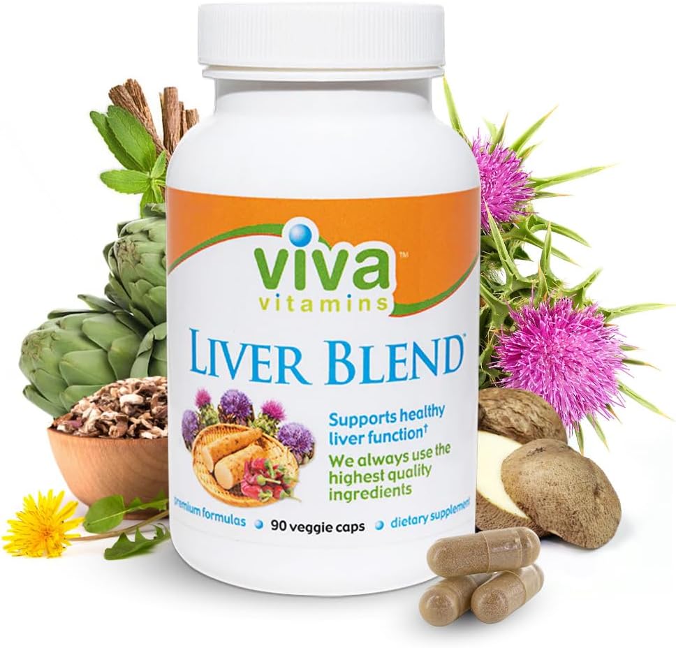 Vitamines Viva Mélange de foie Nettoyage du foie - Nettoyage du foie Détox et réparation avec extrait de chardon et d'artichaut de lait, supplément du foie pour le soutien optimal du foie, végétalien, sans gluten, sans OGM, 90 capsules de légumes