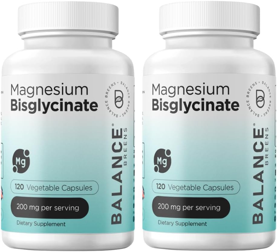 Bisglycinate de magnésium 200mg - supplément de magnésium chélaté à haute absorption - doux sur l'estomac, sans gluten, soutient le sommeil, les crampes musculaires et l'humeur positive - 120 capsules (paquet de 2)