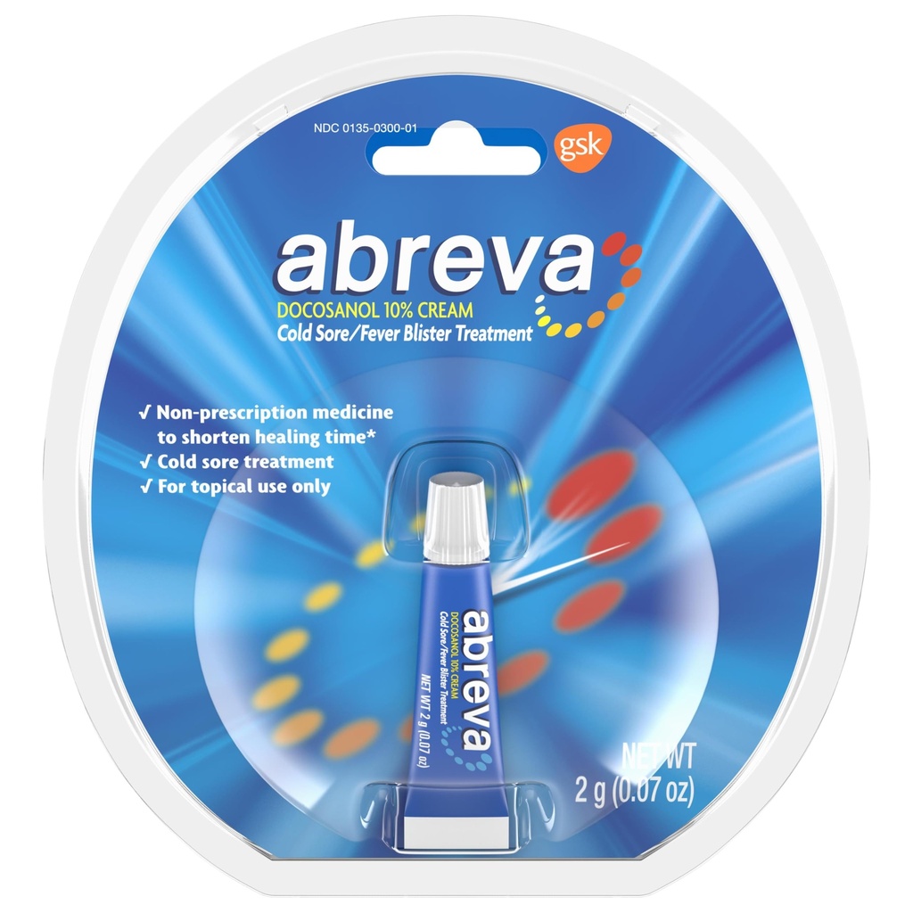 Abreva Docosanol 10% Tube à la crème, traitement approuvé par la FDA pour la préparation de la crème pour plaies froides, 2 grammes