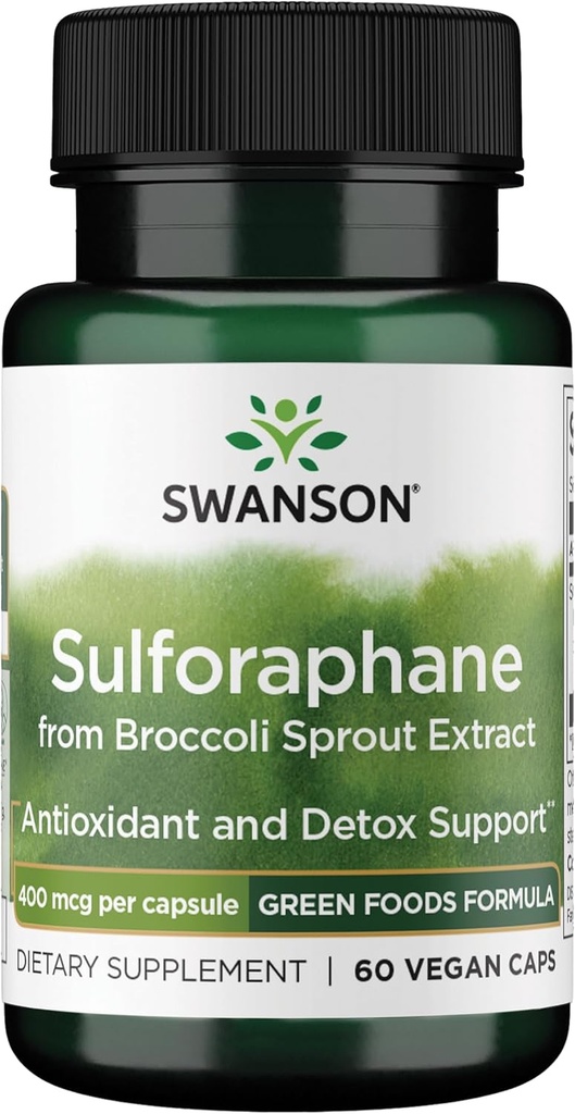 Sulforaphane de Swanson - Extrait de sprout de brocoli soutenant la santé cellulaire, IG et hépatique - Supplément naturel normalisé à 0,4 % de sulforaphane - (60 gélules de Veggie, 400 mcg chacune)