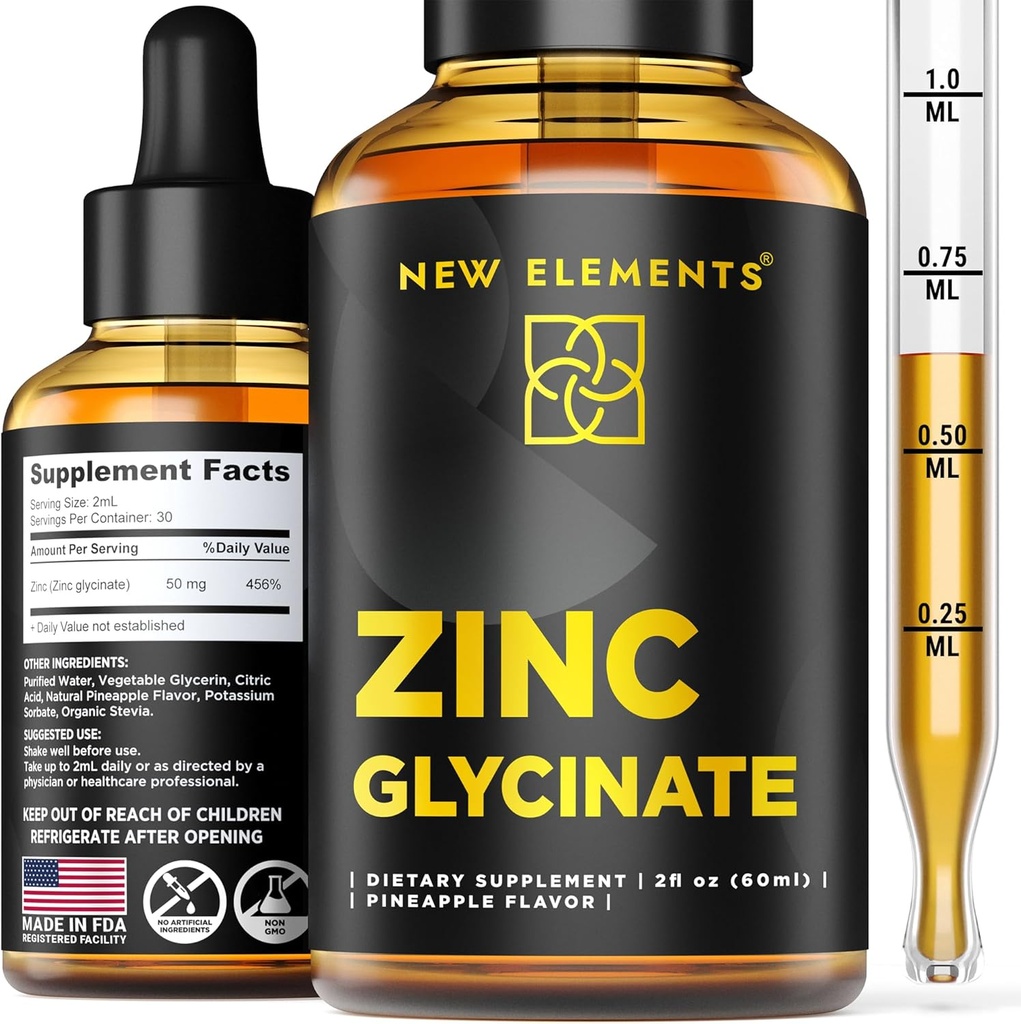 Suppléments de zinc 50mg de supplément de zinc liquide de zinc de gouttes de zinc glyciné pour les adultes de soutien de la santé immunitaire de métabolisme de supplément de soins de la peau de soins non-OGM de végétalien sans gluten