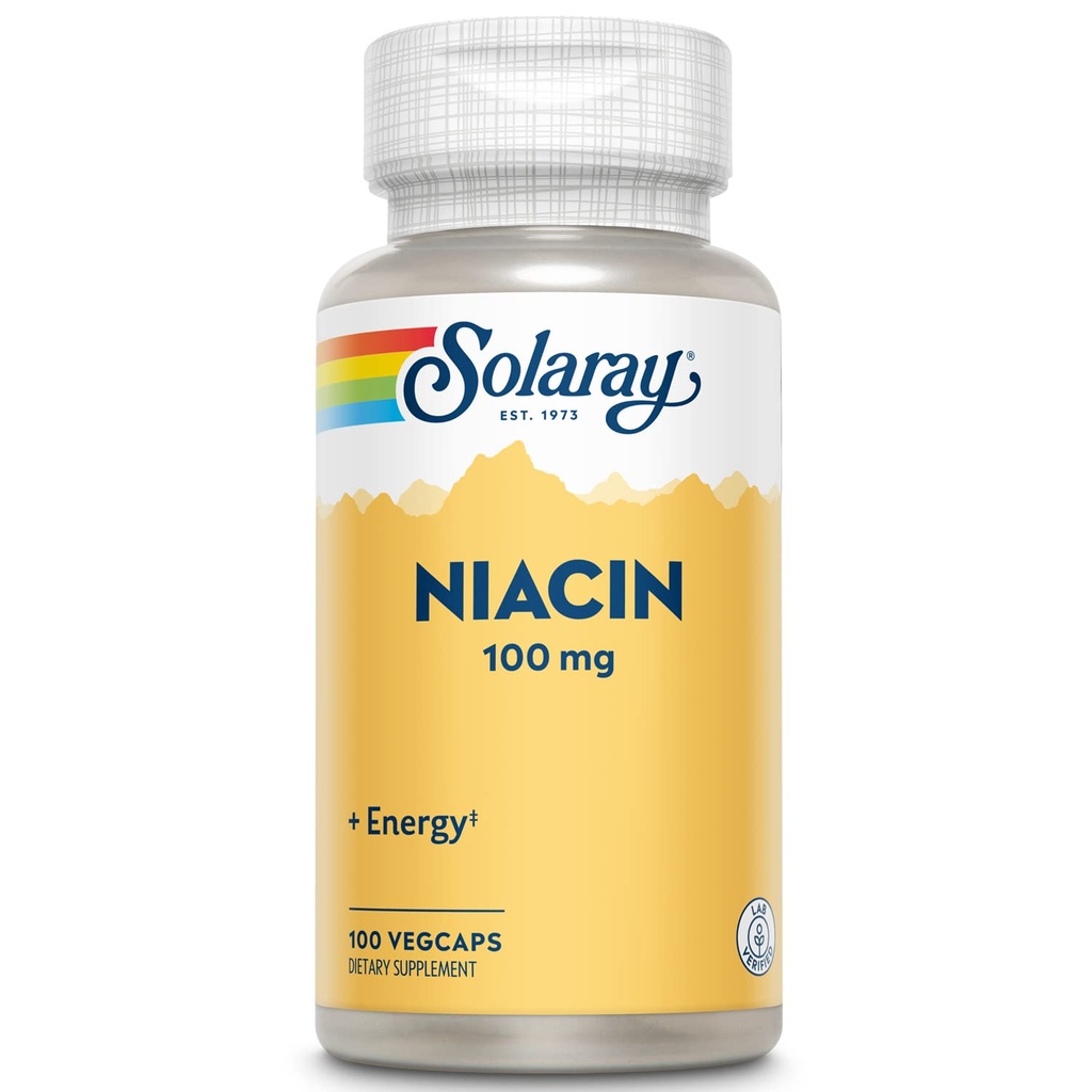 SOLARAY Niacine 100 mg, Vitamine B3: Santé de la peau, système nerveux et support de circulation