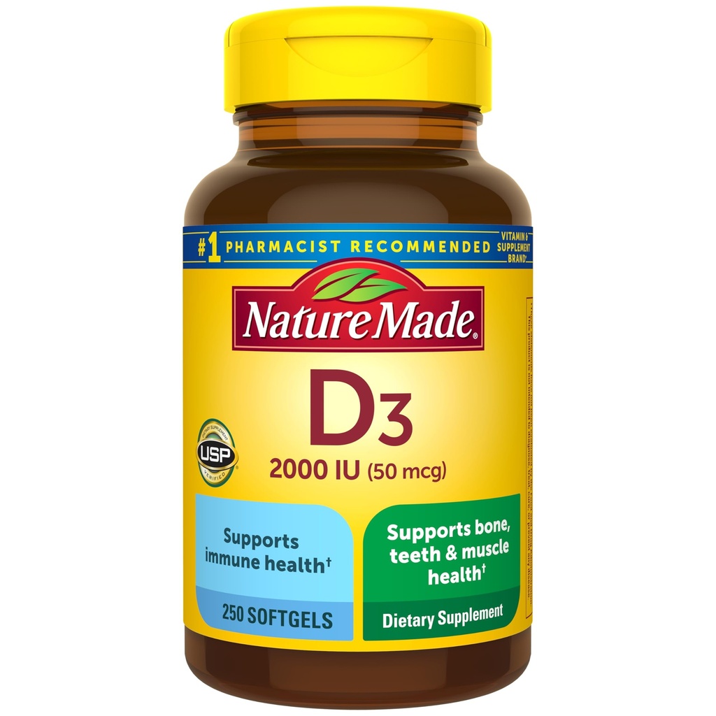 Nature faite de vitamine D3 2000 UI (50 mcg), supplément alimentaire pour os, dents, muscles et immunitaires, 250 Softgels, 250 jours d'approvisionnement