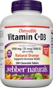 Webber Naturals Vitamine C+D3, 200 comprimés d'orange à croquer, 1000 mg de vitamine C avec 1000 UI de vitamine D3 par portion, os, dents, immunosupport et antioxydant, sans OGM, sans lait et sans gluten