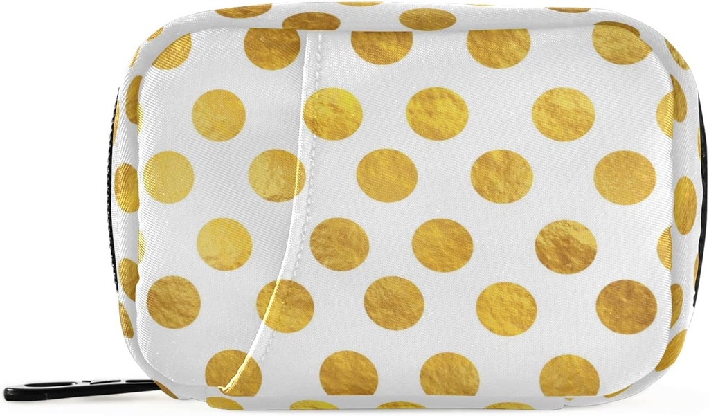 Naanle Gold White Polka Pill Box 7 Day Case Bag Organisateur de voyage avec zipper Portable Taille compacte hebdomadaire pour le support de supplément de vitamine A Points dorés 4,6 x 3,14 x 1,88 pouce 0,12 kg