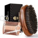 Brosse à barbe Sosoon pour homme, brosse à barbe à poitrine 100% sanglier pur, set de peigne à barbe incluant peigne à barbe, ciseaux de mustache de 2 pcs et sac de voyage