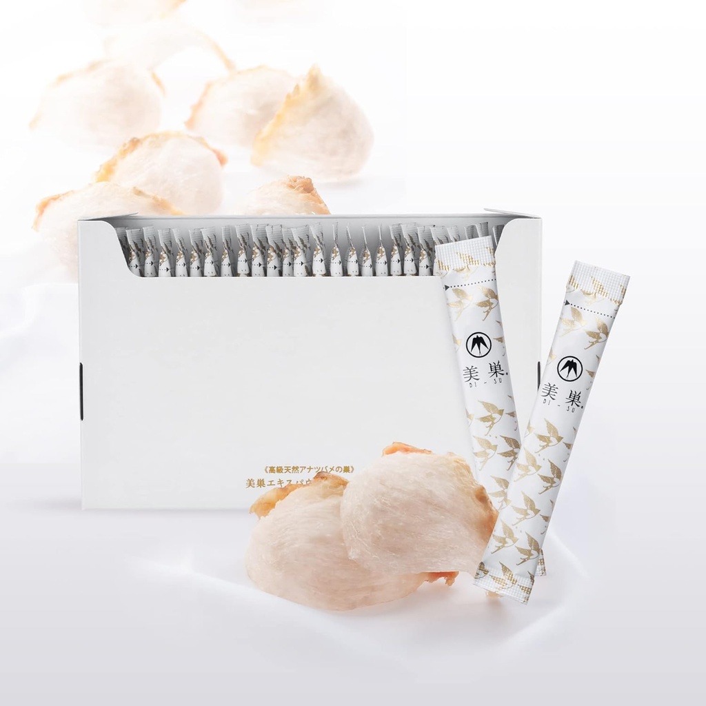 Bâton de poudre d'extrait de BI-SU avec extrait de nids de swiftlet naturel, peptides de collagène, acide sialique, nourishes peau, corps, beauté japonaise anti-âge, supplément santé, 30 PCS, 3,92kcal, 1g par sachet