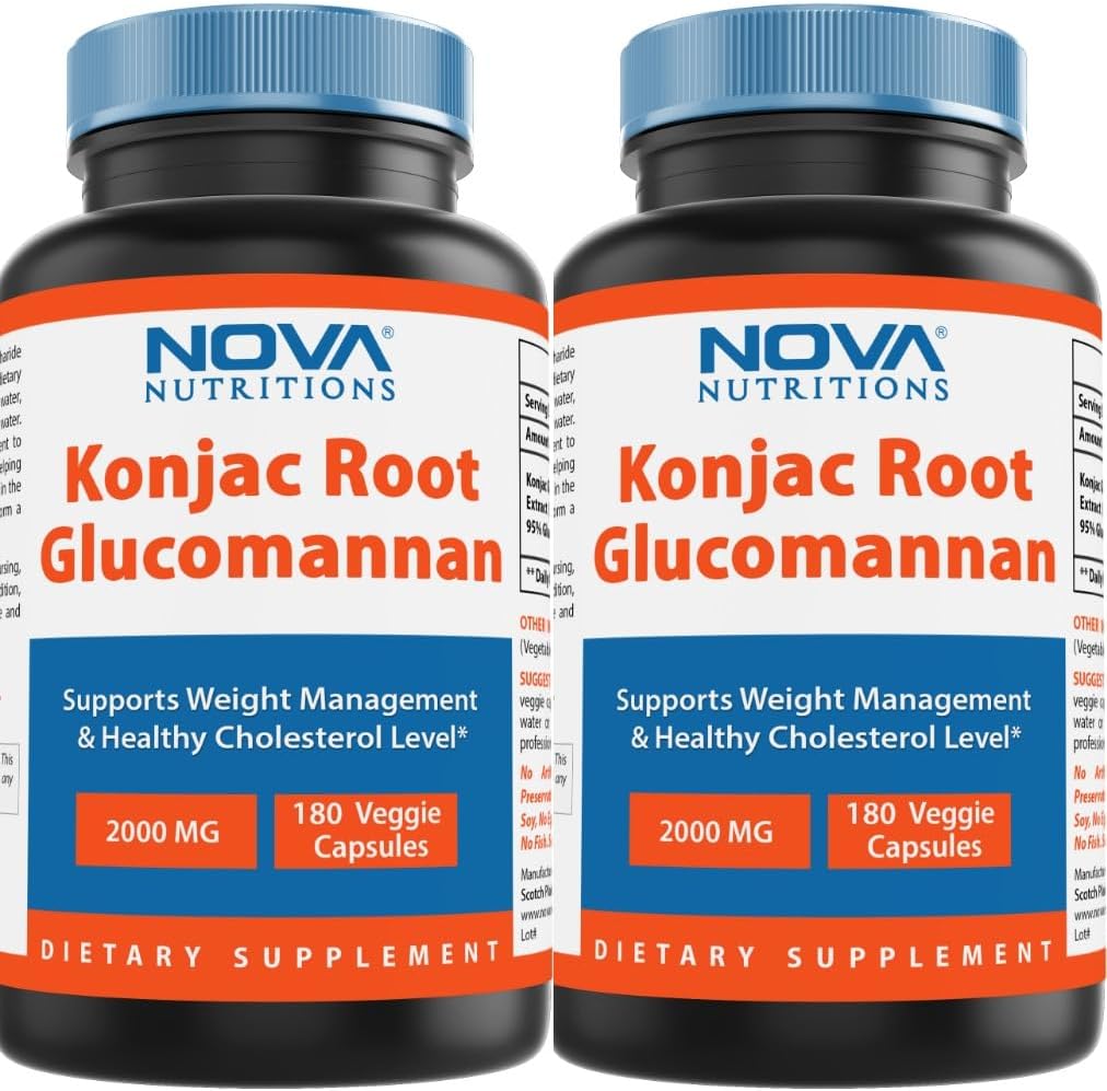 Nova Nutritions 2 Pack Glucomannane à la racine de Konjac 2000 mg/végétaux de service 180 Nombre (total 360 Capsules)