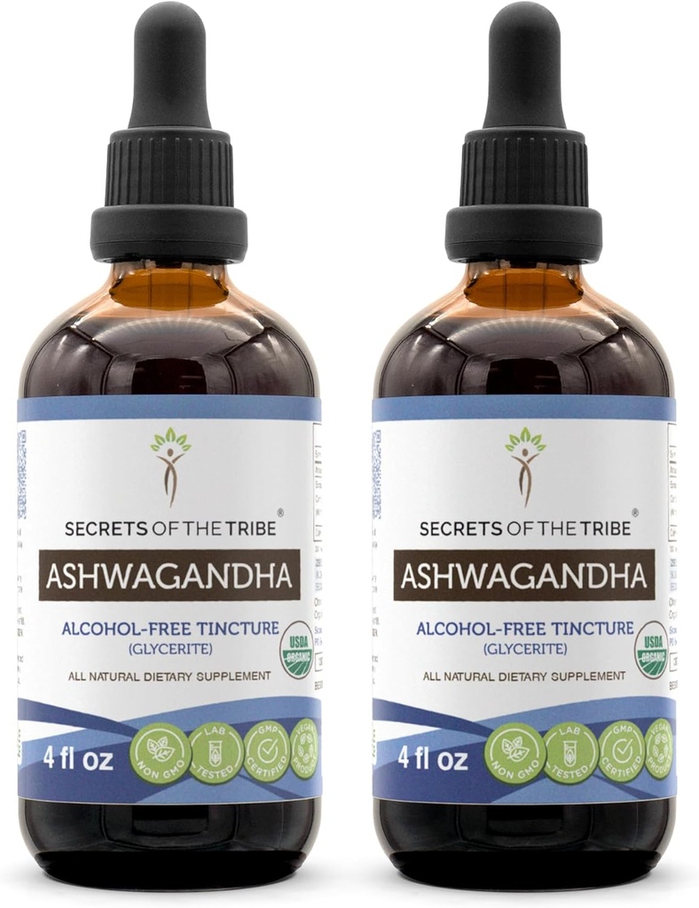 Ashwagandha Tecture Extrait sans alcool, USDA Ashwagandha biologique avecania Somnifera anti-stress et détente 2x4 OZ