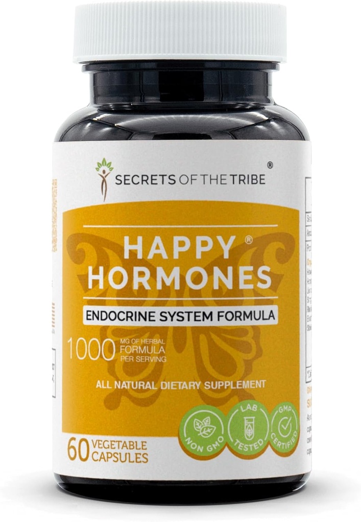 Secrets de la tribu - Hormones heureuses, formule du système endocrinien, mélange de supplément à base de plantes (60 capsules)
