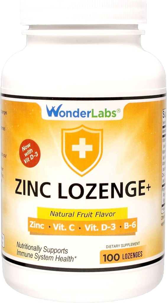 Wonder Laboratories Zinc Lozenges with Vitamin C - Fruit Flavored, Healthy Immune Support Lozenges with 25mg of Zinc Supplement Per Lozenge + 30mg of Vitamin C - 100 Lozenges
