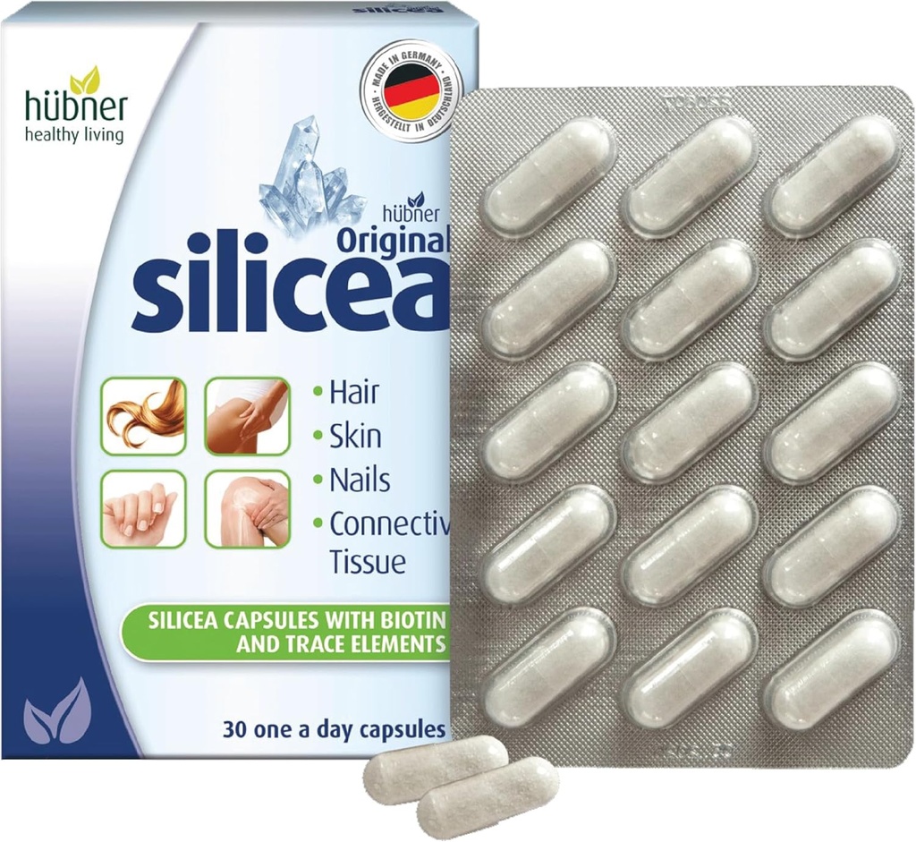 Hübner Original Silicea Gel One par jour Capsules pour cheveux, peau, ongles et tissus conjonctifs, formule de gel de silice colloïdale pure, sans additifs ou conservateurs, 30 portions