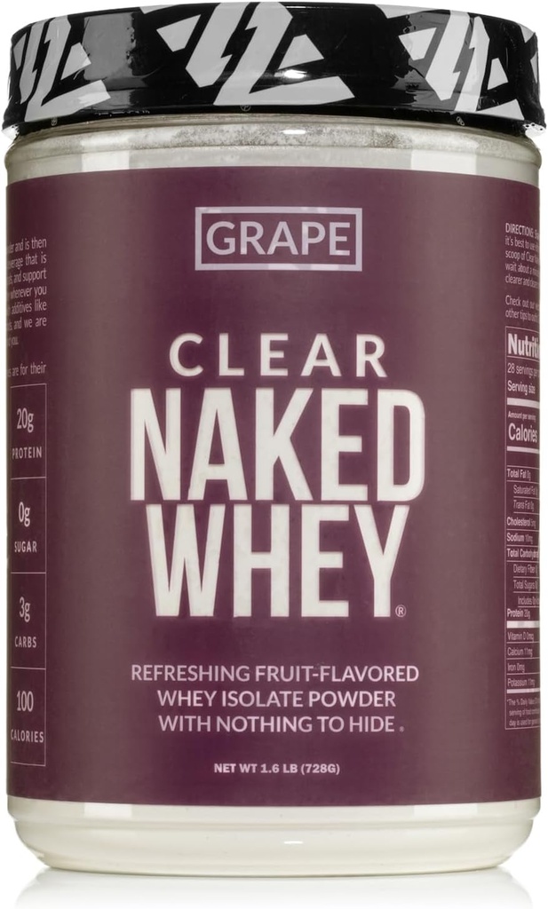 NAKED nutrition Net Naked Whey Isolate Protein Powder, Grape Flavor, Iso Protein Powder, Pas de Gmos ou édulcorants artificiels, sans gluten, sans soja - 28 portions