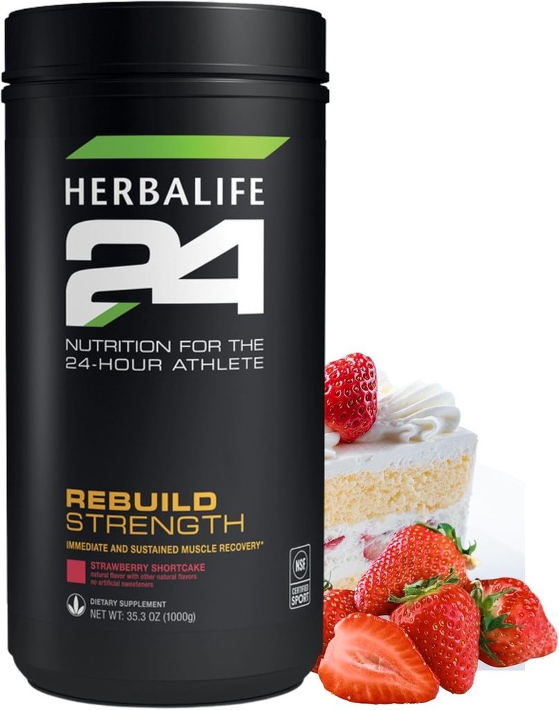 HERBALIFE24 Reconstruire la force : shortcake aux fraises (1000 G), Nutrition pour l'athlète de 24 heures, Reconstruire Lean Muscle, Soutenir la fonction immunitaire, Saveur naturelle, Pas d'adoucissant artificiel