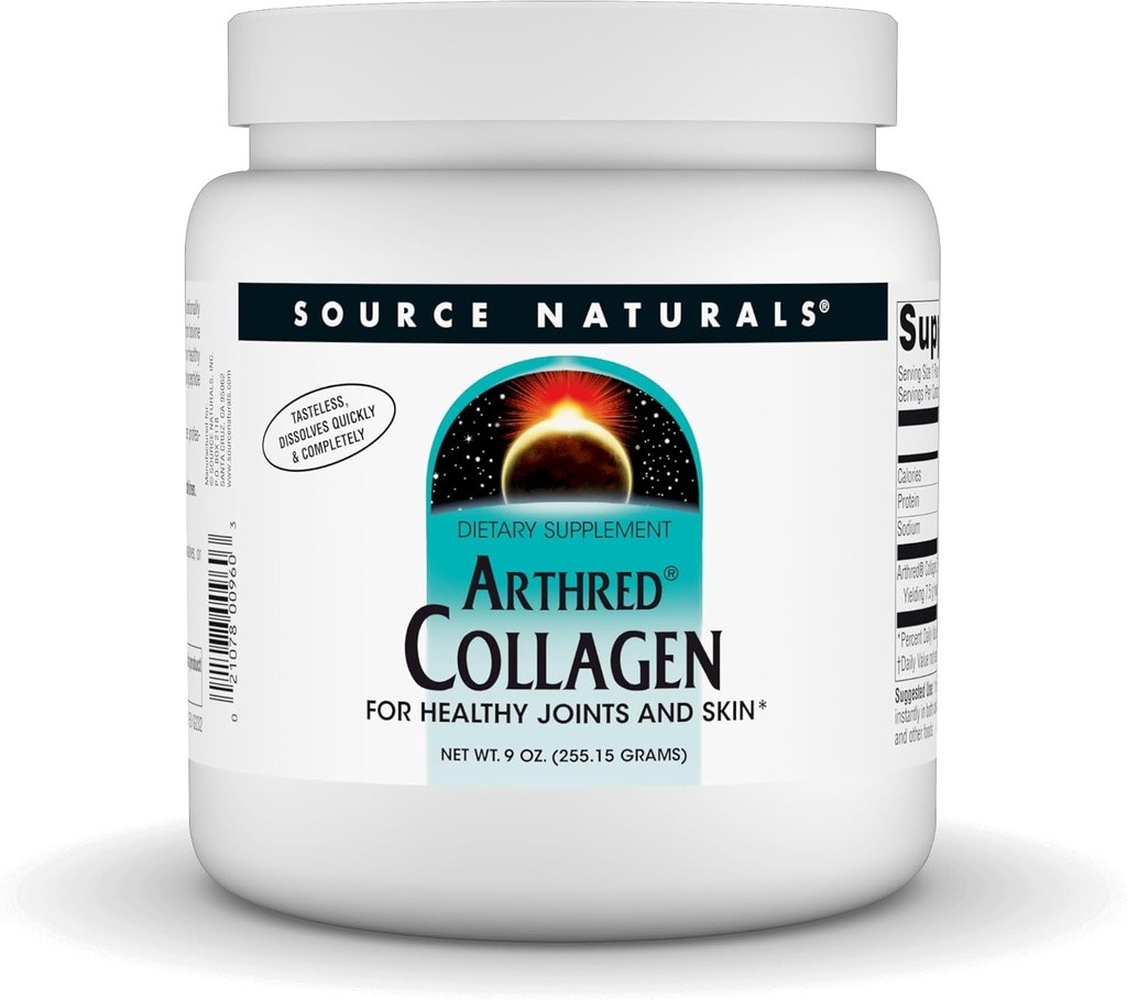 Source Naturals Poudre de protéines de collagène arthré - Peptides hydrolysés non aromatisés à dissolution rapide - Anti-vieillissement pour la santé des os, des articulations et de la peau - 9 oz (30 portions)