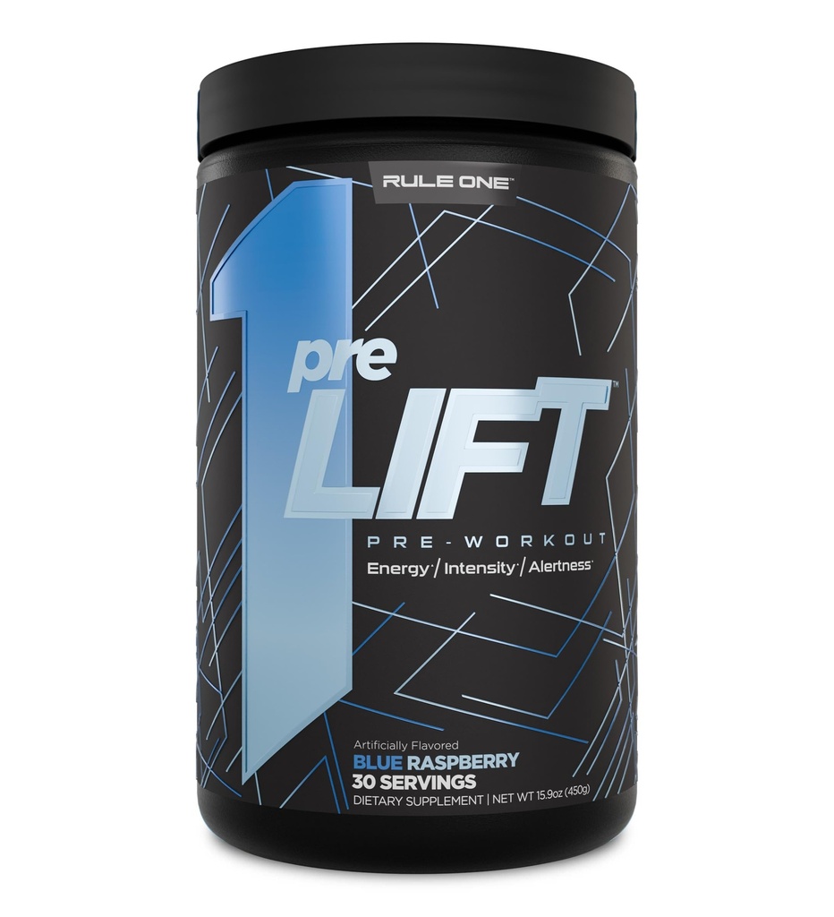 Règle 1 pré-entraînement LIFT, 6g Citrulline, 3.2g Beta Alanine, 3 sources de caféine + 20 autres pour l'énergie, l'alerte et l'endurance (30 services, framboise bleue)