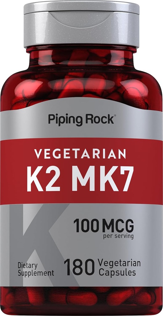 Piping Rock K2 MK7 Vitamin Supplement | 100 mcg | 180 Vegetarian Capsules | for Women and Men | Non-GMO, Gluten Free