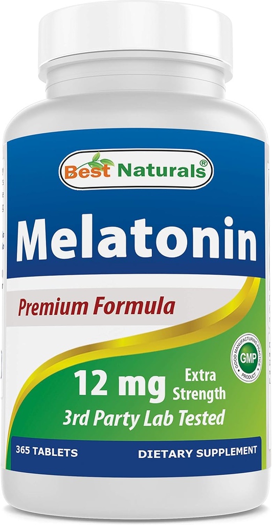 Meilleurs naturels Melatonine 12 mg (1 an d'approvisionnement) - Aide au sommeil de nuit sans médicament - Melatonine pour le sommeil et la détente, 365 Nombre (365 Nombre (paquet de 1))