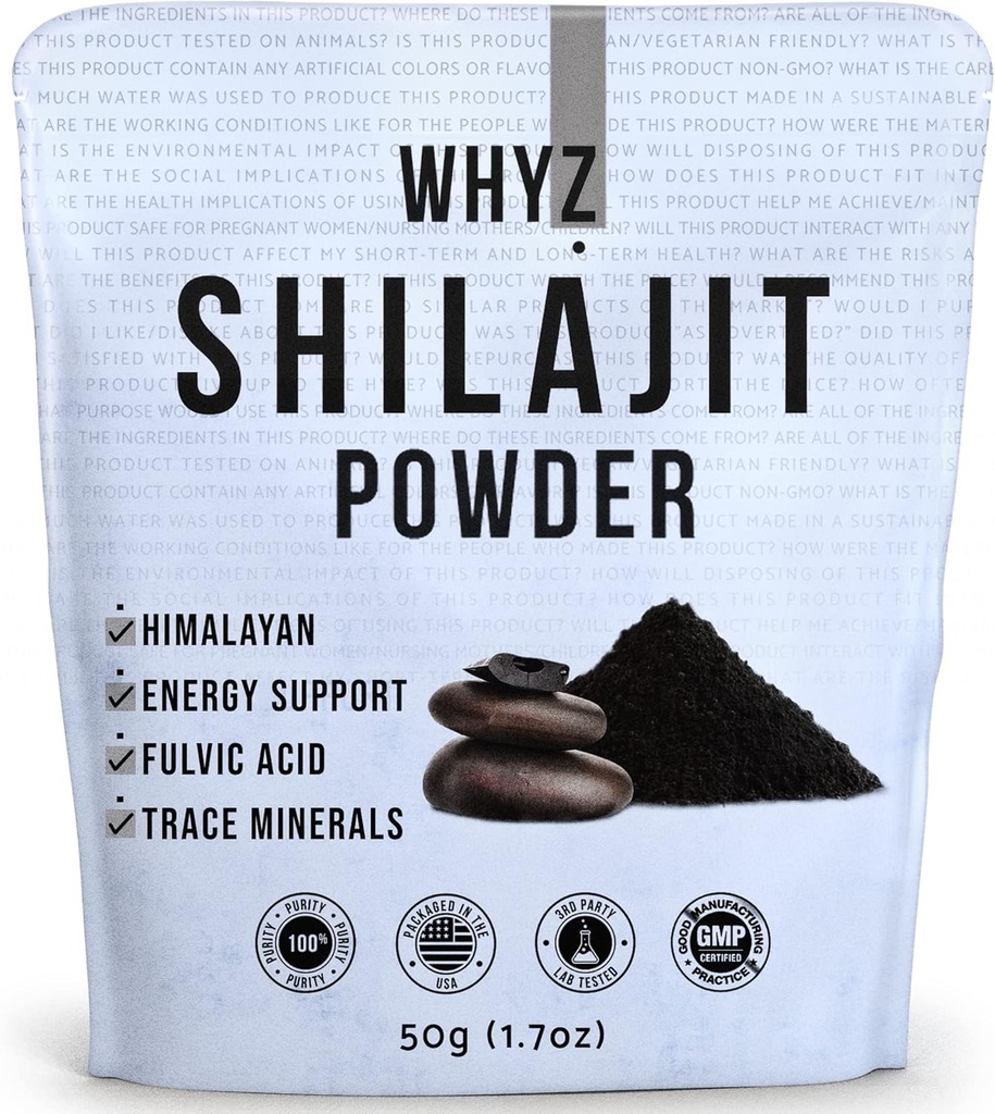 WHYZ Shilajit Powder, 50g(1.7 oz), Shilajit Pure Himalayan Mineral avec poudre d'acide fulvic, composé de chilajit et de minéraux fulvic pour le soutien immunitaire et supplément énergétique, 200 portions