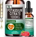 Citrate de potassium gouttes liquides, Supplément de potassium 1000mg Liquid Support Cramp Relief Muscle, Santé cardiaque et Sommeil, Haute Absorbable pour les adultes Femmes et hommes, Vegan, 30 portions