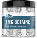 Éléments terriens TMG Betaïne Anhydre Triméthylglycine 200 Capsules, pures et non diluées, sans additifs