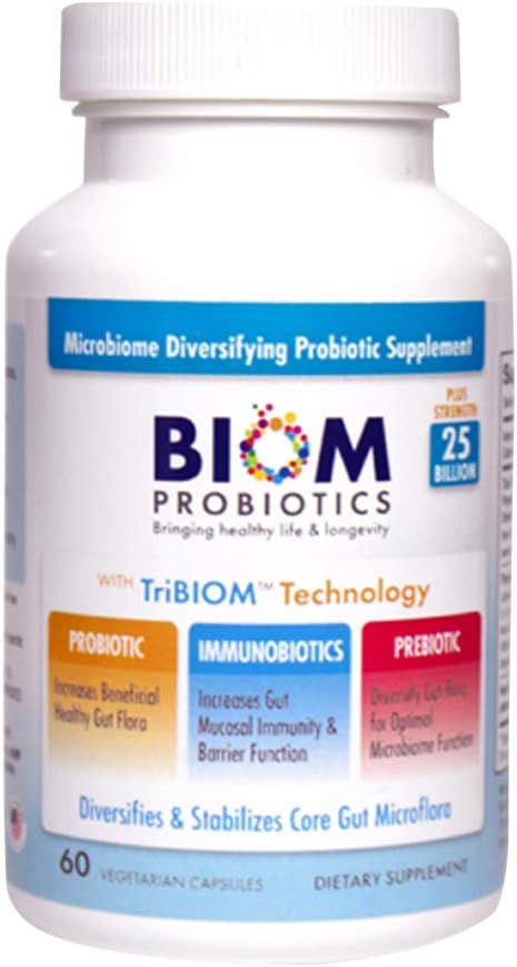 Biom Probiotiques 3-en-1 Formule (Expédiée froide) avec- 25 Million Flora Probiotiques, Prébiotiques et Immunobiotiques pour un meilleur soutien immunitaire - Diversifie Gut Microflora et Microbiome - pour les hommes et les femmes