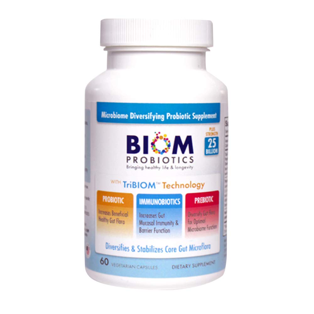 Biom Probiotiques 3-en-1 Formule (Expédiée froide) avec- 25 Million Flora Probiotiques, Prébiotiques et Immunobiotiques pour un meilleur soutien immunitaire - Diversifie Gut Microflora et Microbiome - pour les hommes et les femmes