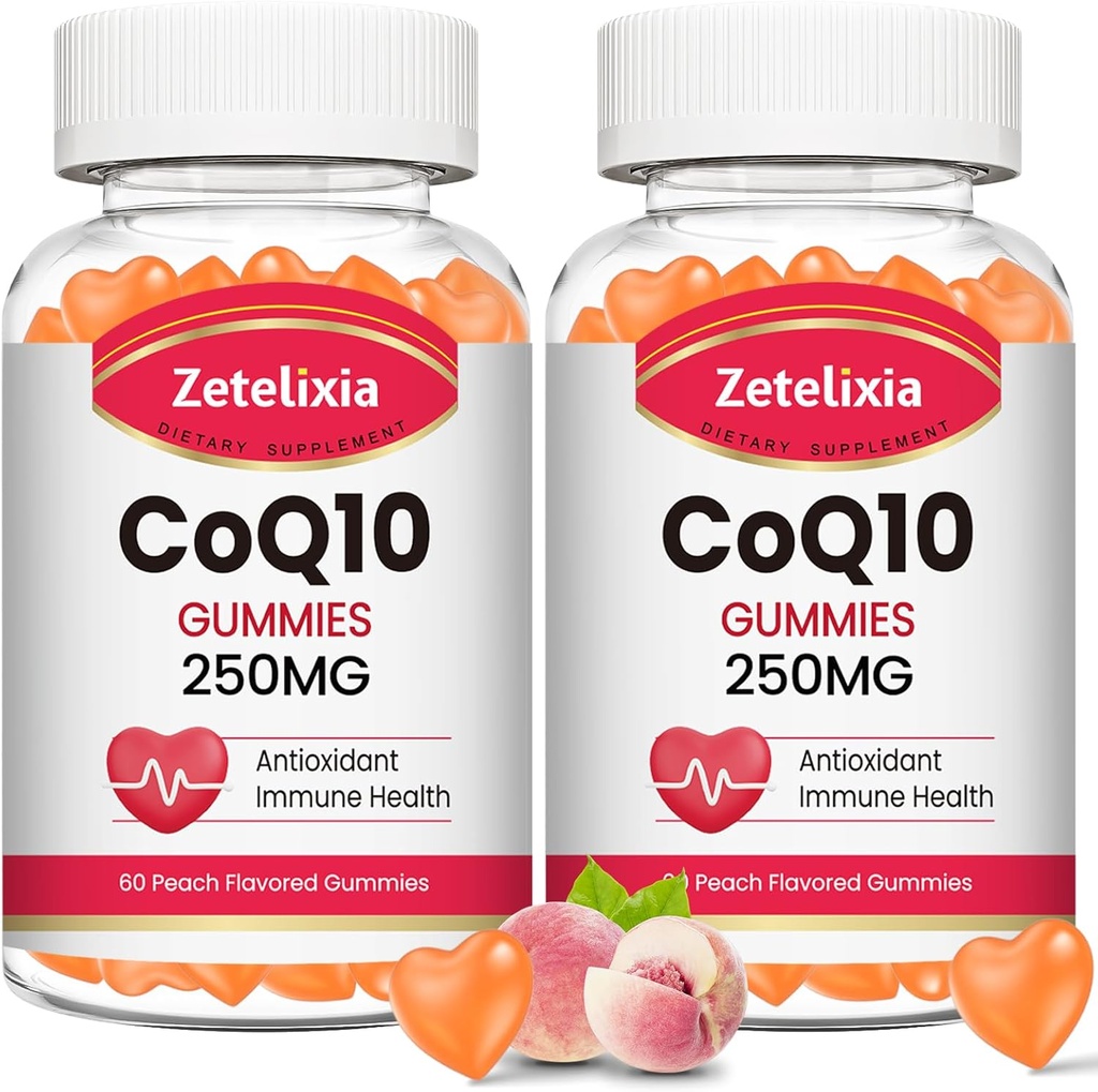 2 Pack CoQ10 Gummies, 5X Meilleure absorption Coenzyme Q10 pour l'énergie cellulaire et le soutien antioxydant, 120 Gummies de pêche