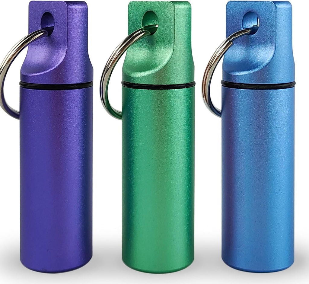 Petite Pill Organizer Box Porte-clés étanche Porte-clés Portable Pill Container Metal Case with Keyring for Outdoor Camping Travel