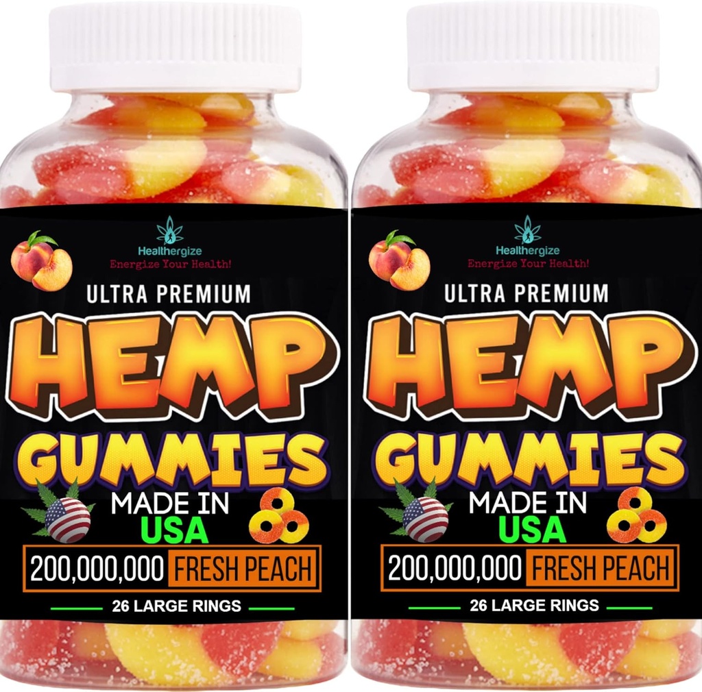 2Pack Gommies de chanvre-Huile de chanvre Premium Peach Ring Bears-Aches, Back-Gomitas para Dormir-Peace et Relaxation-Fabriqué aux États-Unis