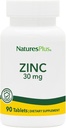 NaturesPlus comprimés de zinc - 30 mg, 90 comprimés végétariens - Supplément système immunitaire pour la croissance cellulaire et la réparation - favorise la digestion saine, le métabolisme et la vision - sans gluten - 90 portions