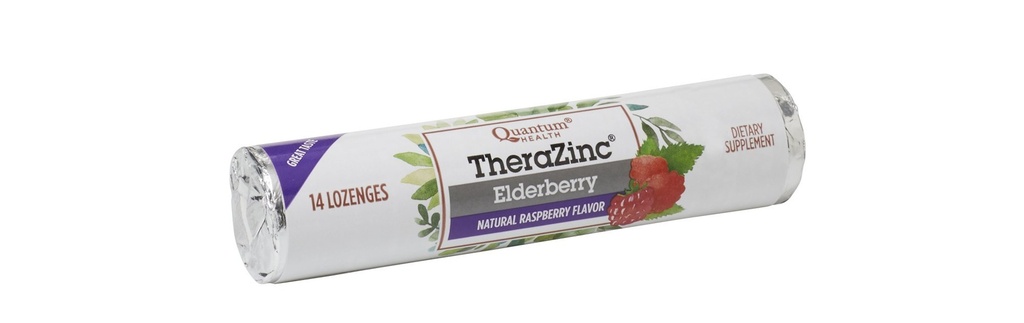 Quantum Health TheraZinc Elderberry Roll, Raspberry Lozenges, fabriqué avec du gluconate de zinc pour le soutien immunitaire, 14 comtes