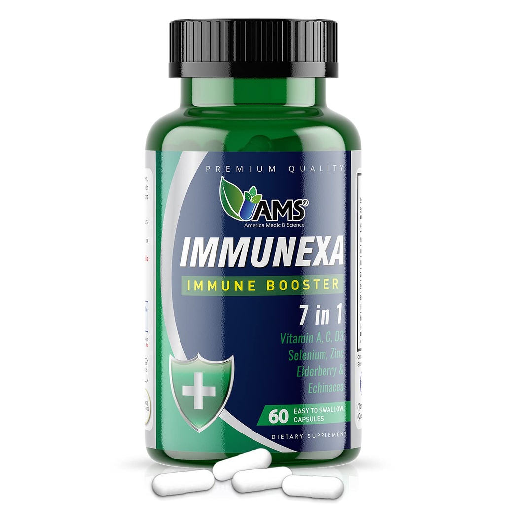 America Medic & Science Immunexa 7 in 1 Immune Support Booster (60 Capsules) avec Vitamine A, C, D, Zinc, Echinacea, Elderberry.
