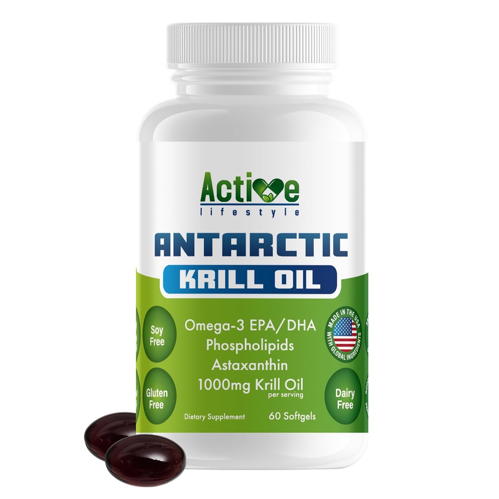 Mode de vie actif supplément d'huile de krill antarctique, haute absorption EPA, DHA, Astaxanthin & Phospholipide, Krill rouge, sans OGM, sans gluten, sans soja, sans lait, laboratoire testé, fabriqué aux États-Unis