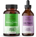 HERBAMAMA Mimosa Pudica and Milk Thistle Kit - Bundle of 1000 mg Mimosa Pudica Capsules & Milk Thistle Tincture 4 fl oz - Vegan, Non-GMO, Sugar & Alcohol-Free - 2 Pack