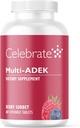 Célébrez les vitamines Multi ADEK Chewables, sans fer - Multivitamine bariatrique quotidienne, haut niveau de vitamines A, D, E, K & B12 pour les patients en chirurgie duodénale - Berry Sorbert (60 comprimés)