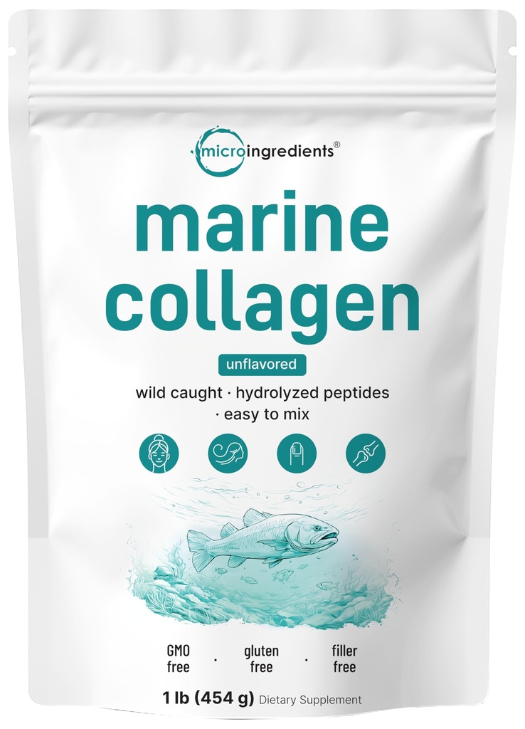 Micro-ingrédients Poudre de peptides de collagène marin, 1 lb de type I Collagène marin + Protéines naturelles Source de poisson sauvage sans saveur, non OGM