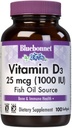 Bluebonnet Nutrition Vitamine D3 1000 UI Softgels, Aide à la croissance musculaire et squelettique, Cholecalciferol de l'huile de poisson, Non OGM, Sans gluten, Sans soja, Sans lait, 100 Softgels