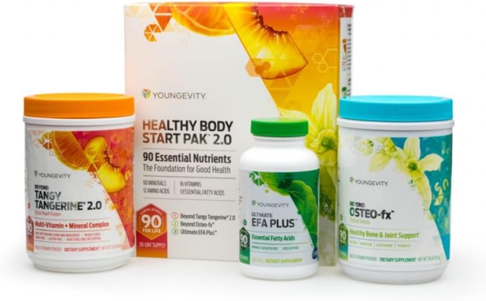 Youngevity Healthy Body Start Pack 2.0 (Au-delà de Tangy Tangerine 2.0, Osteo FX Powder, Ultimate EFA Plus) (Ships Worldwide)