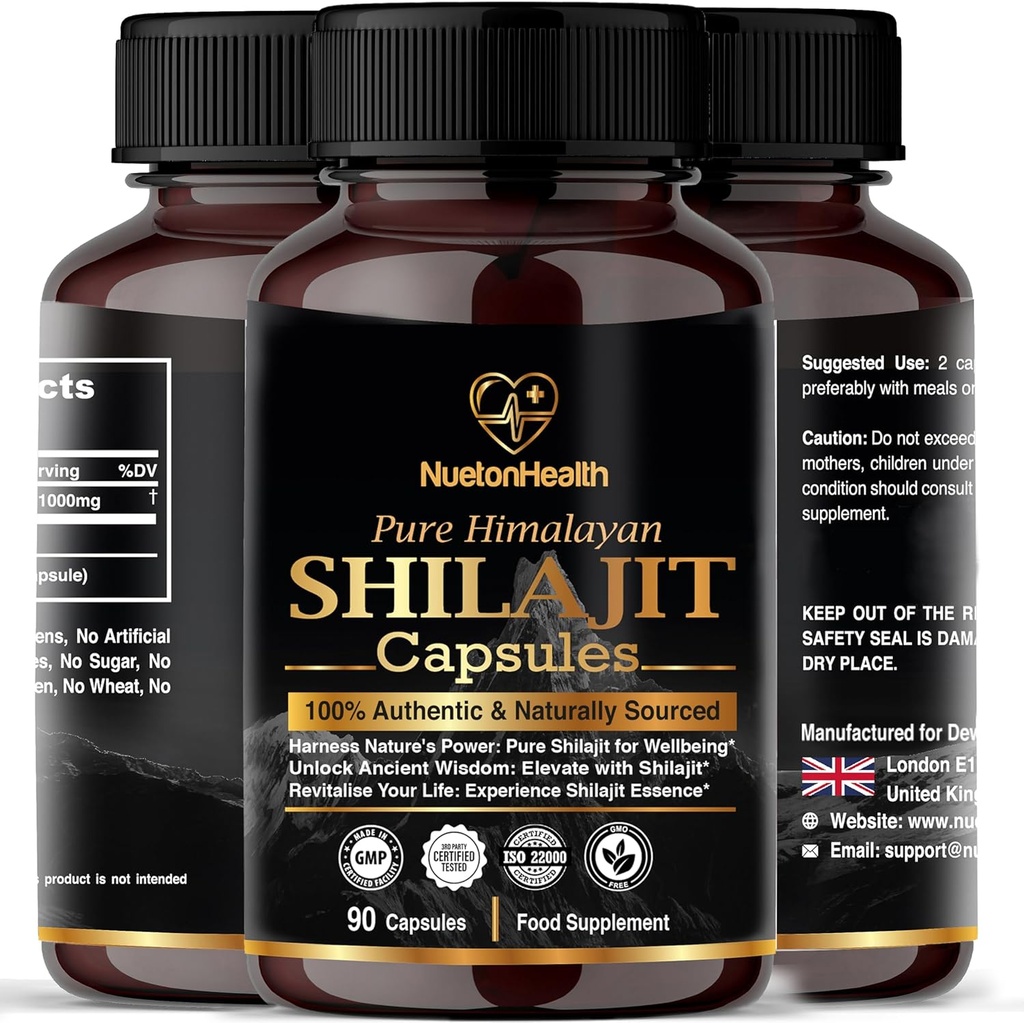 Himalayan Shilajit Capsules - 100% Pure & Natural 90 Vegan Pills - Gold Grade Wellness, Energy & Vitality Supplement for Men & Women - Grade A Shilajit Rich in Fulvic & Humic Acid